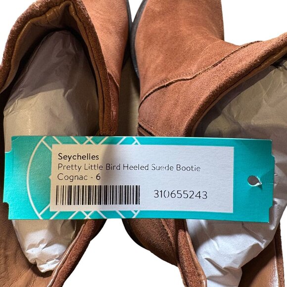 Seychelles Pretty Little Bird Heeled Suede Bootie Women's Size 6 in Cognac NWOB! - Picture 9 of 9